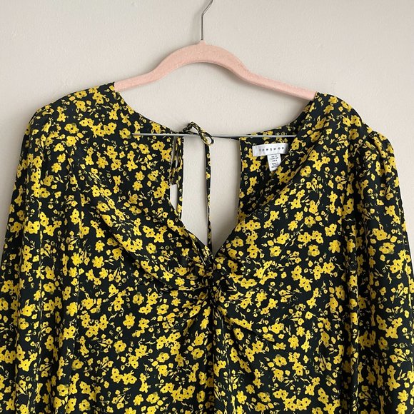 Topshop / Black and Yellow Long Sleeve Midi Dress - Picture 3 of 11